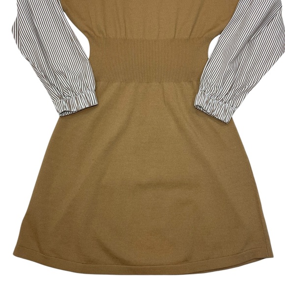 Derek Lam 10 Crosby Sweater Dress Lainey Mixed Media Tan Print Long Sleeve NEW - Picture 9 of 15